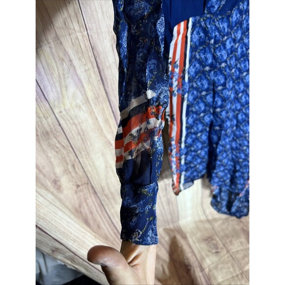 Preen Line Womens Long Sleeve V- Neck High Low Midi Dress Blue Red Small - Picture 2 of 12